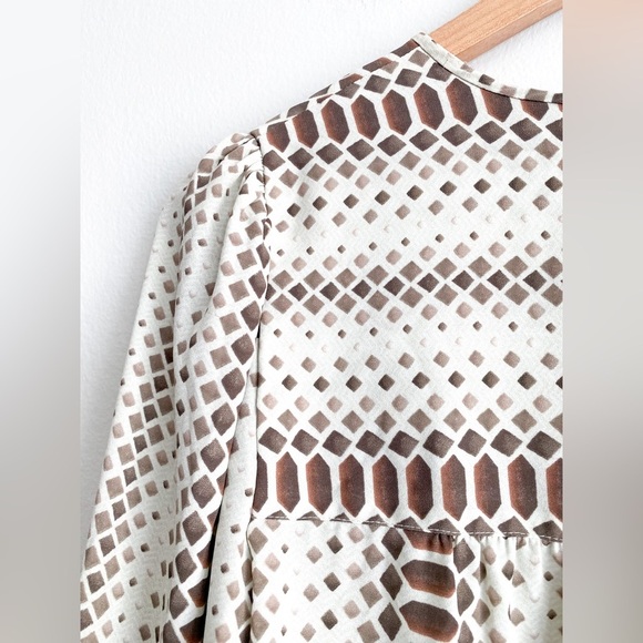 BCBGMaxAzria Lorella Pattern Long Balloon Sleeves Blouse Chiffon Career Formal - Picture 8 of 11